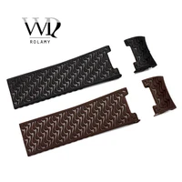 rolamy 22mm wholesale black brown waterproof silicone rubber replacement wrist watch band strap belt for ulysse nardin