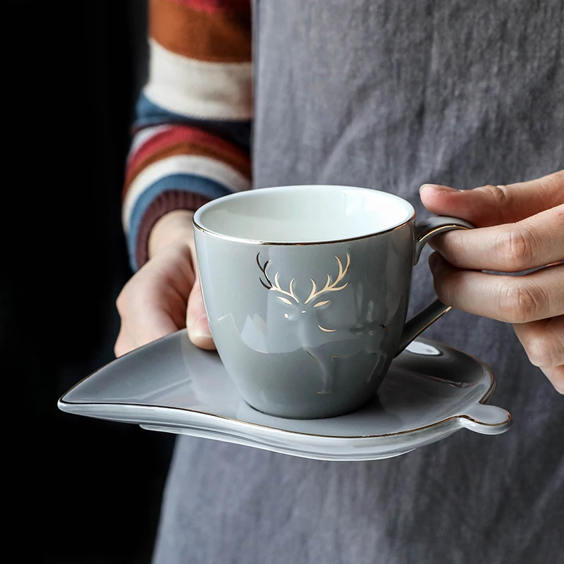 Luxury Ceramic Coffee Cup European White Nordic Simple Office Afternoon Tea Cups Creative Porcelain and Saucer Set MM60BYD | Дом и сад