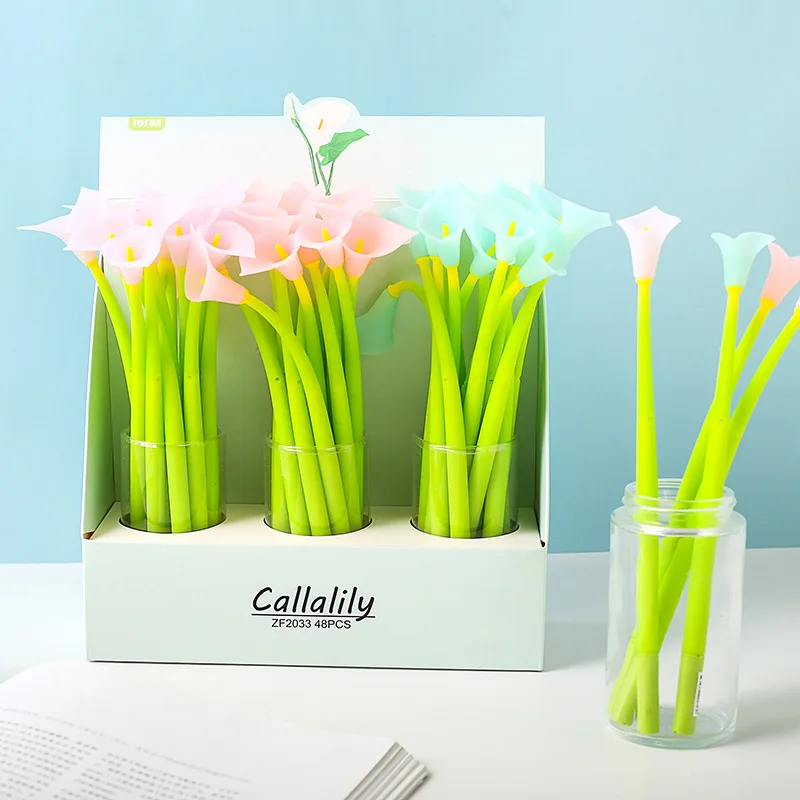

48 шт./лот, креативная гелевая ручка Calla lily, милая фирменная ручка 0,5 мм, рекламный подарок, канцелярские принадлежности для школы