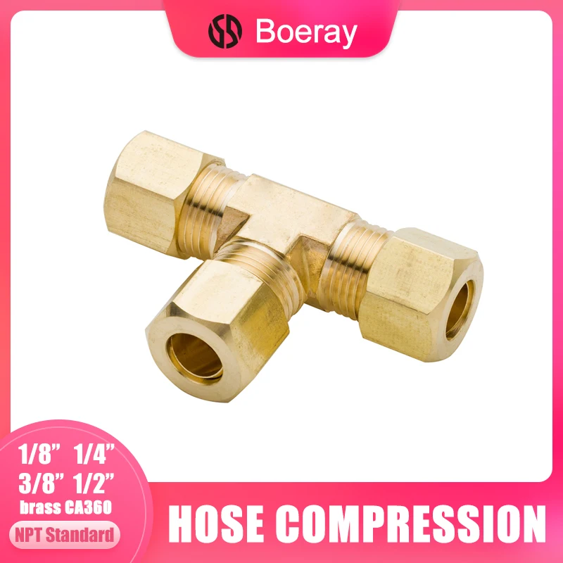 

2pcs 1/8" 3/16" 1/4 "5/16" 3/8" Brass Compression Fitting,Brass Fitting, Brass Tee Compression Unions Fitting(Model:64)