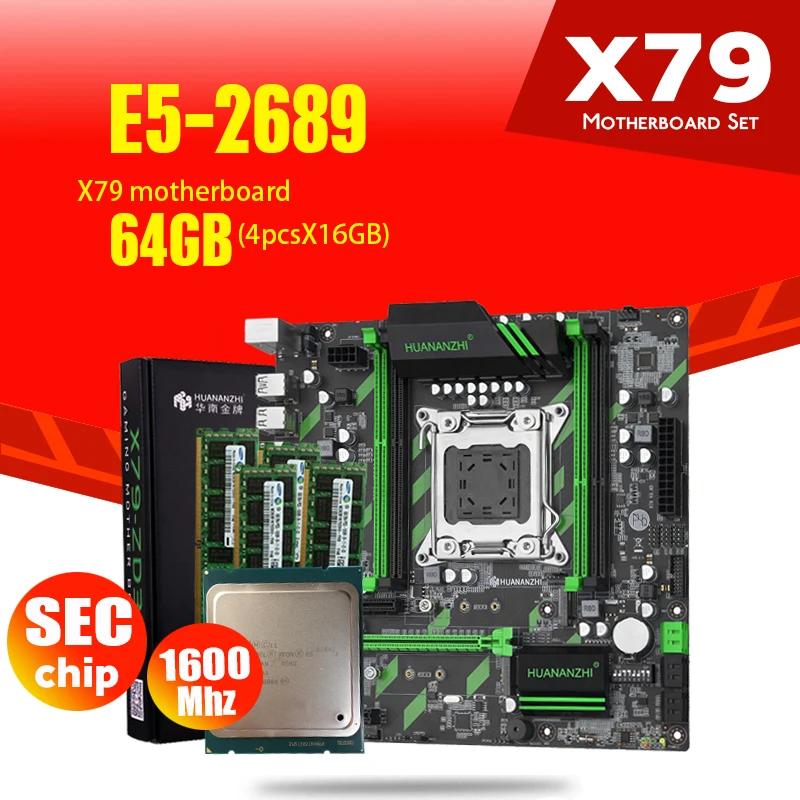 Материнская плата HUANAN ZHI материнская M.2 NVME MATX с процессором Intel Xeon E5 2689 2 5 ГГц 4*16 ГБ =