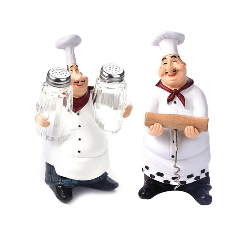 

2Pcs Retro Chef Model Ornaments Resin Crafts Mini Chef Figurines White Top Hat Cook Home Kitchen Restaurant Bar Coffee - Decor-D