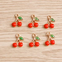 10pcs 913mm enamel cherry charms for jewelry findings diy mini fruits pendants charms necklaces earrings accessories wholesale