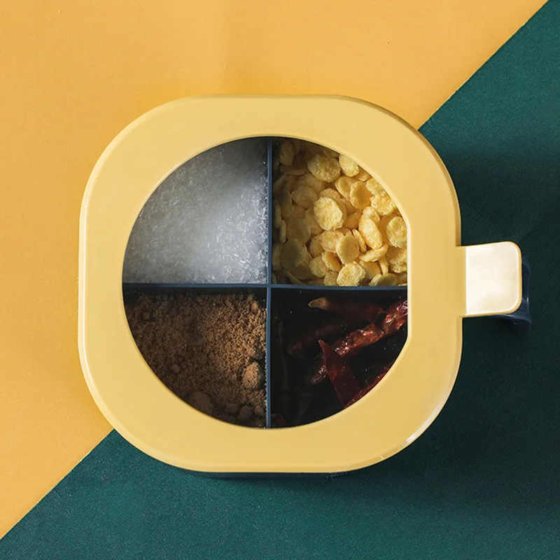 

Creative Household Four Compartment Seasoning Box Spice Jars Salt Shaker Kitchen Utensils Storage Box with Spoon Set Plastic