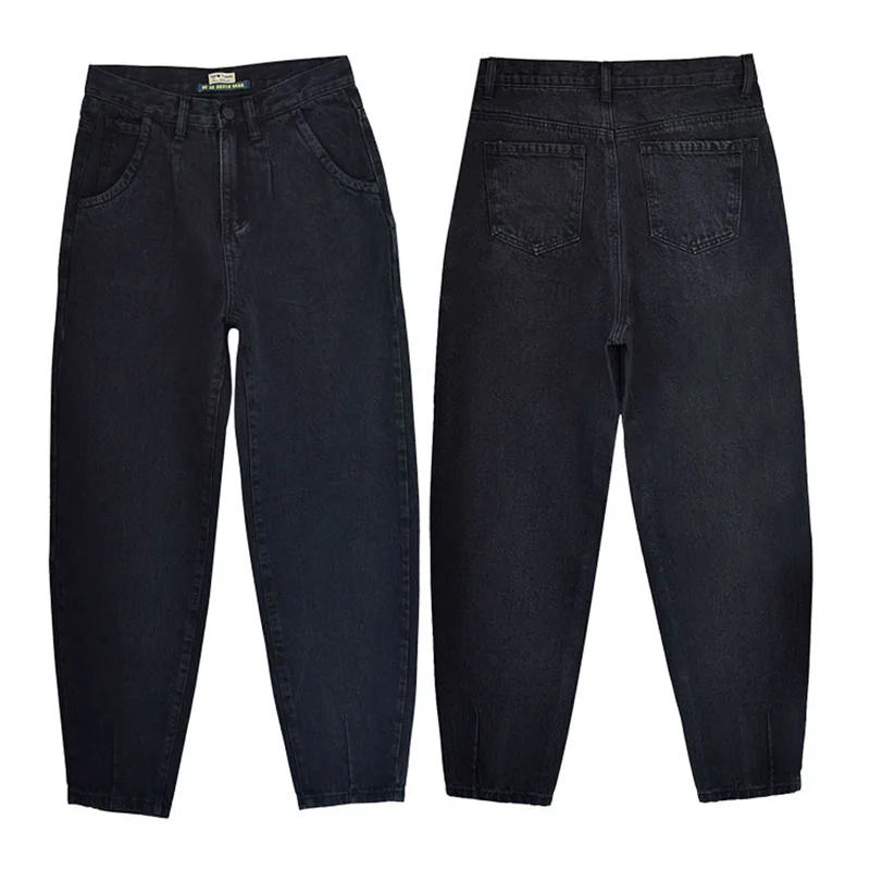 

Womens Black Cotton Denim Jeans Ladies High Waist Loose Harem Cross Pants INS Fashion Trousers TOP380
