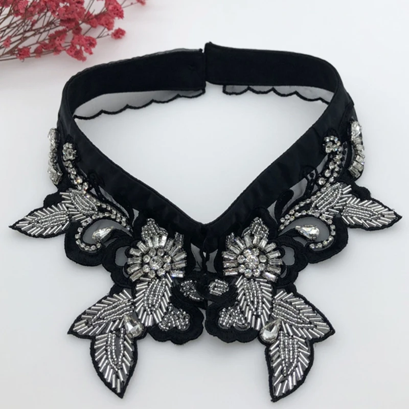 

Luxurious Jewelry Decorative False Collar Necklace Dickey Handmade Beading Leaves Pattern Embroidery Choker Half Shirt