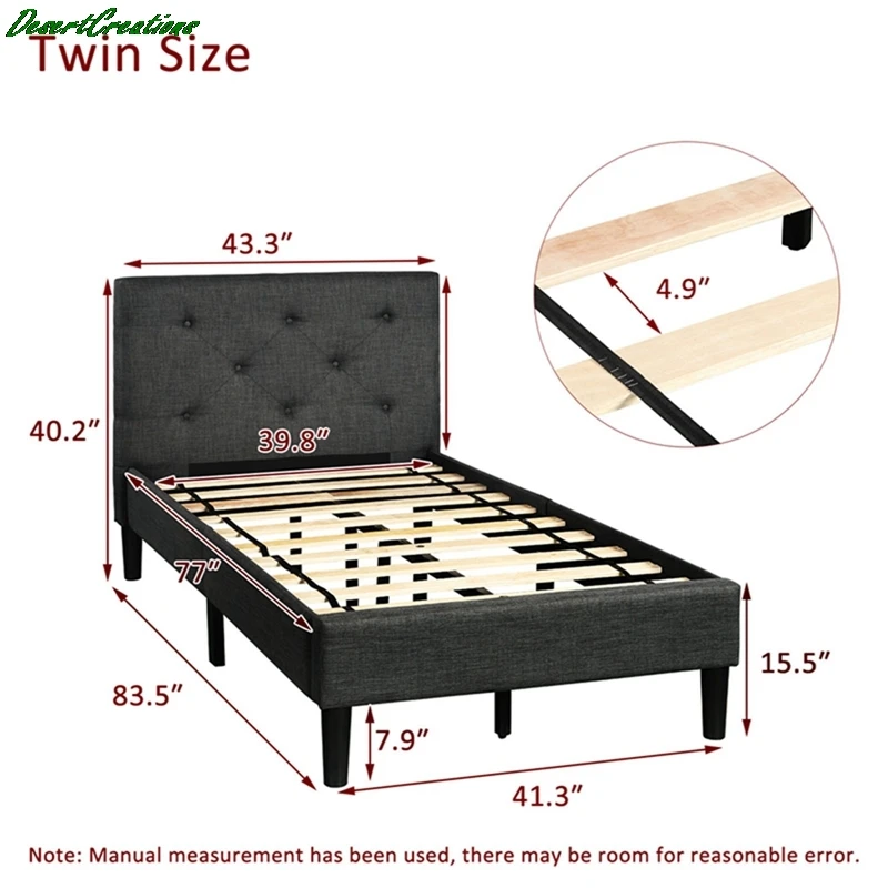 

Twin Size Bed Frame Upholstered Button Tufted Platform Bed with Strong Wood Slat Support