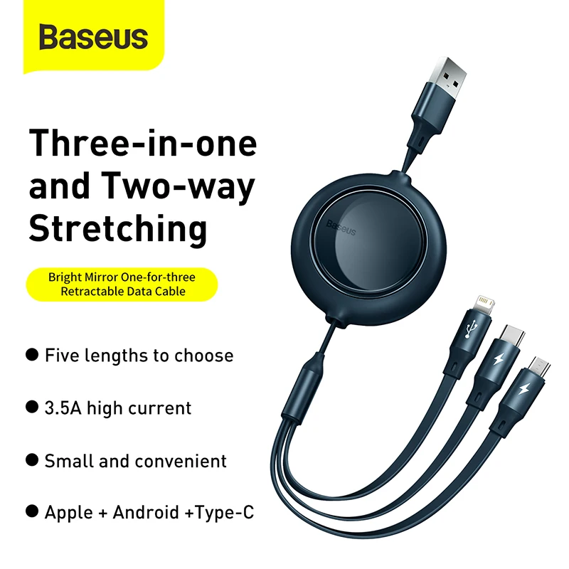 

Baseus 3 in 1 Charge Cable USB Cable For iPhone 12 Data Cable Type C Fast Charging Cable For Samsung Retractable Micro USB 1.2m
