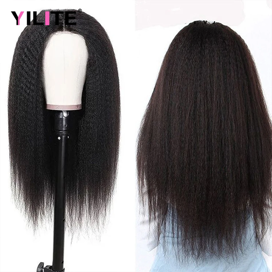 

Kinky Straight Human Hair Wigs Natural Black 100% Malaysia Human Remy Hair 4x4 Lace Closure Wigs HD Transparent Lace Closure Wig