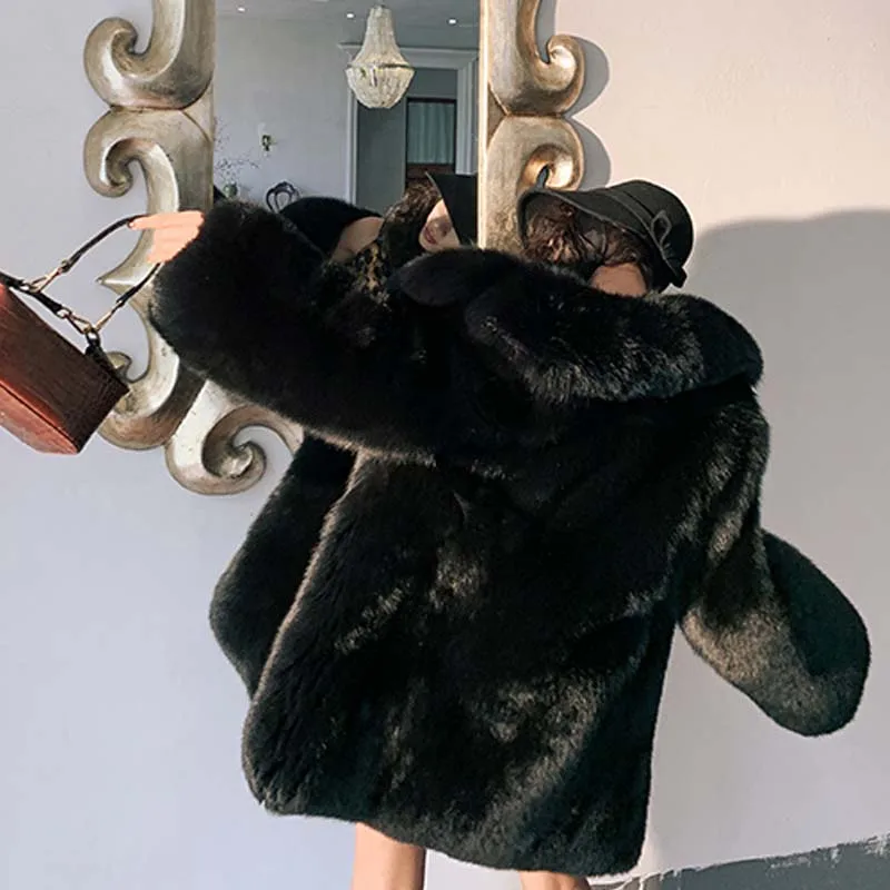 BFFUR Women Real Fur Coat Women Fashion Full Pelt Thick Fox Fur Big Suit Collar Ins Ladies Overcoat 2022 New Winter Luxurious