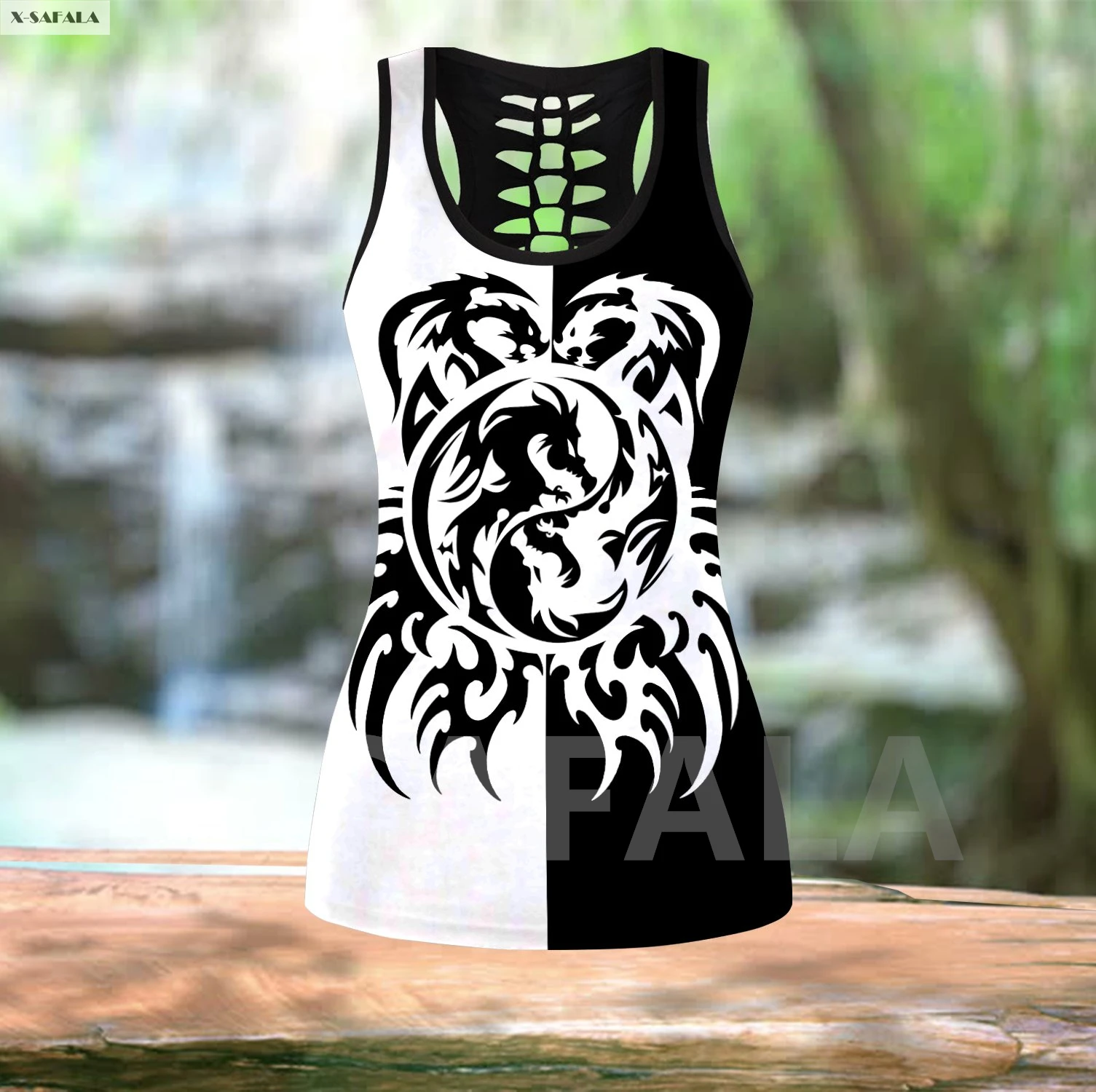 

Dragon YinYang Tattoo 3D Printed Women Combo Two Piece Yoga Set Vest Hollow Out Tank Top High Waist Legging Summer Casual Sport