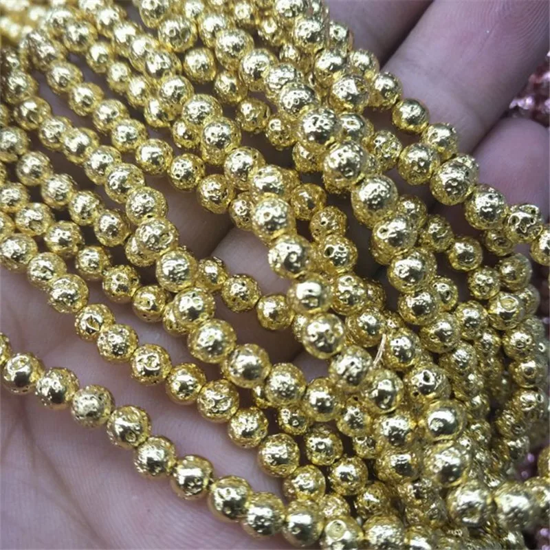

90PCS Silver Colors Of Lava Stone Beads Round Ball Size 4.5MM For Women's Bracelets Making Accessories Free Shipping
