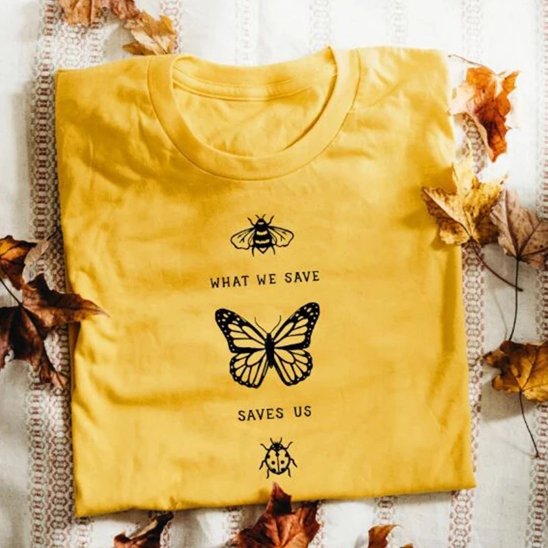 

Футболка с надписью What We Save Butterfly Save Us, женская футболка с графическим принтом, хлопковая Футболка, футболки