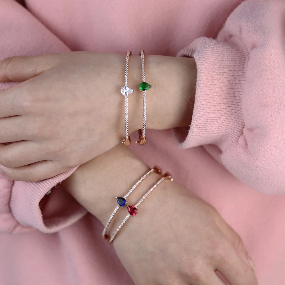 Открытый отрегулированный Размер слеза падение cz зеленый красный синий витая