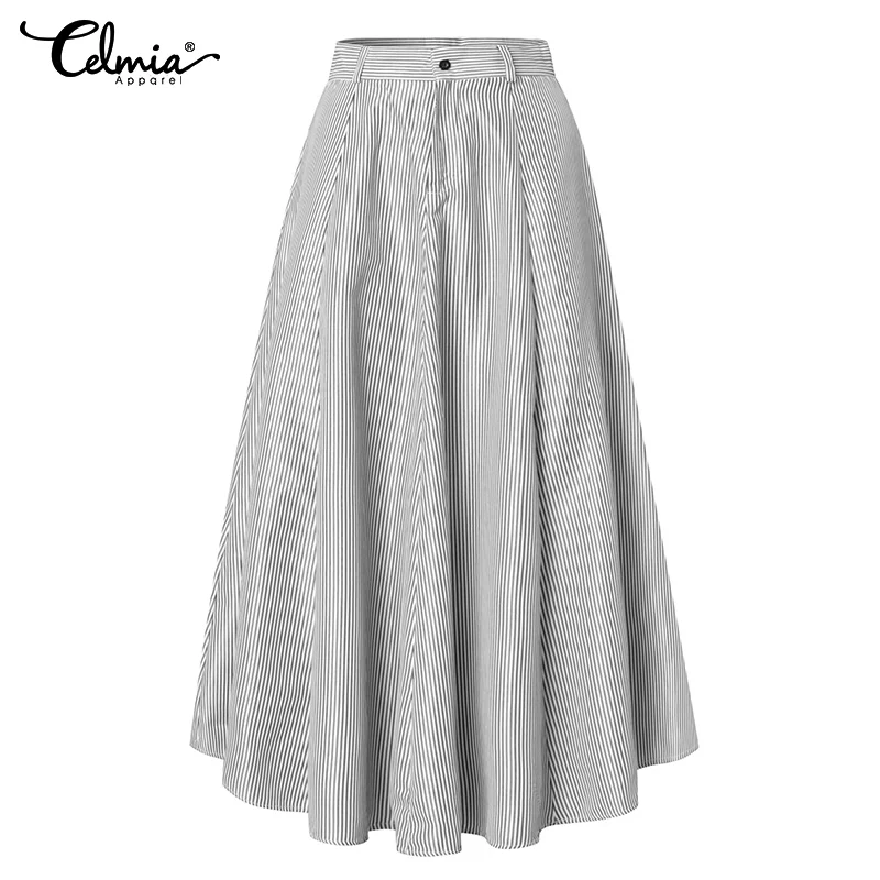 Юбка Женская длинная в полоску модная вечервечерние Макси-юбка Celmia Свободные