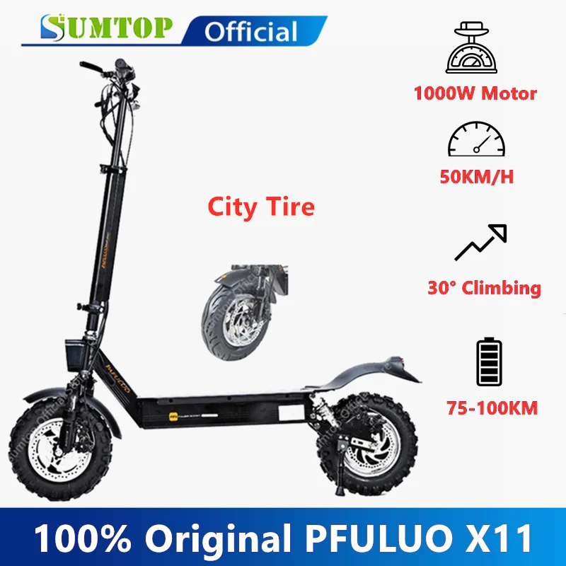 

PFULUO X11 Smart Electric Scooter City Tire 50km/h Max Speed For Adult 48V 1000W Motor 11 inch 2 wheel Scooters Foldable