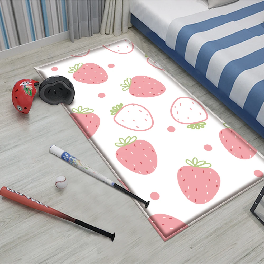 

2021 Fresh and Simple Style Pink Strawberry PatternFlannel Carpet Non-Slip Carpet Rectangular Bedroom Living Room Decor Carpet
