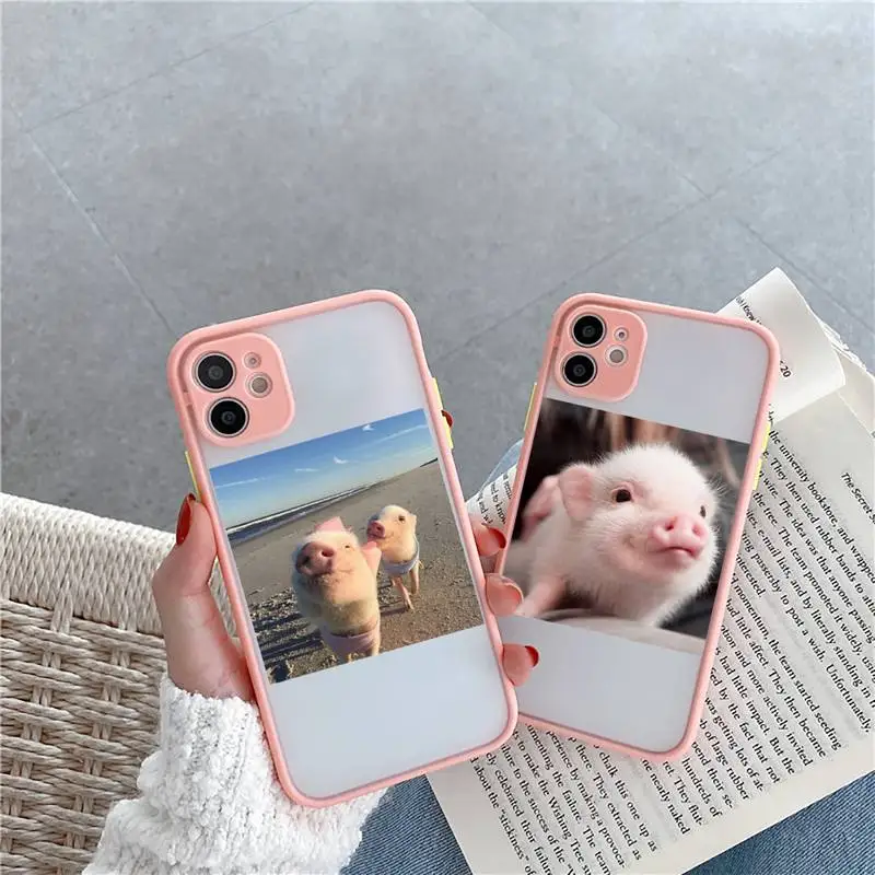 

Cute Little Pink Pet Pig Phone Case Pink matte transparent For iPhone 7 8 x xs xr 11 12 pro plus max mini Clear Funda