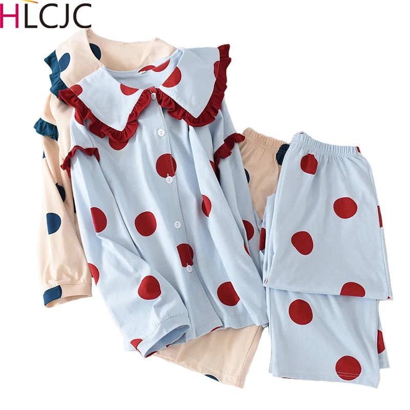 Женский хлопковый пижамный комплект женские пижамы с кружевными оборками