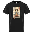 Мужские футболки с принтом кот ест рамен укиё-Э, креативная футболка с круглым вырезом, Спортивная модная мягкая футболка оверсайз с коротким рукавом для мужчин