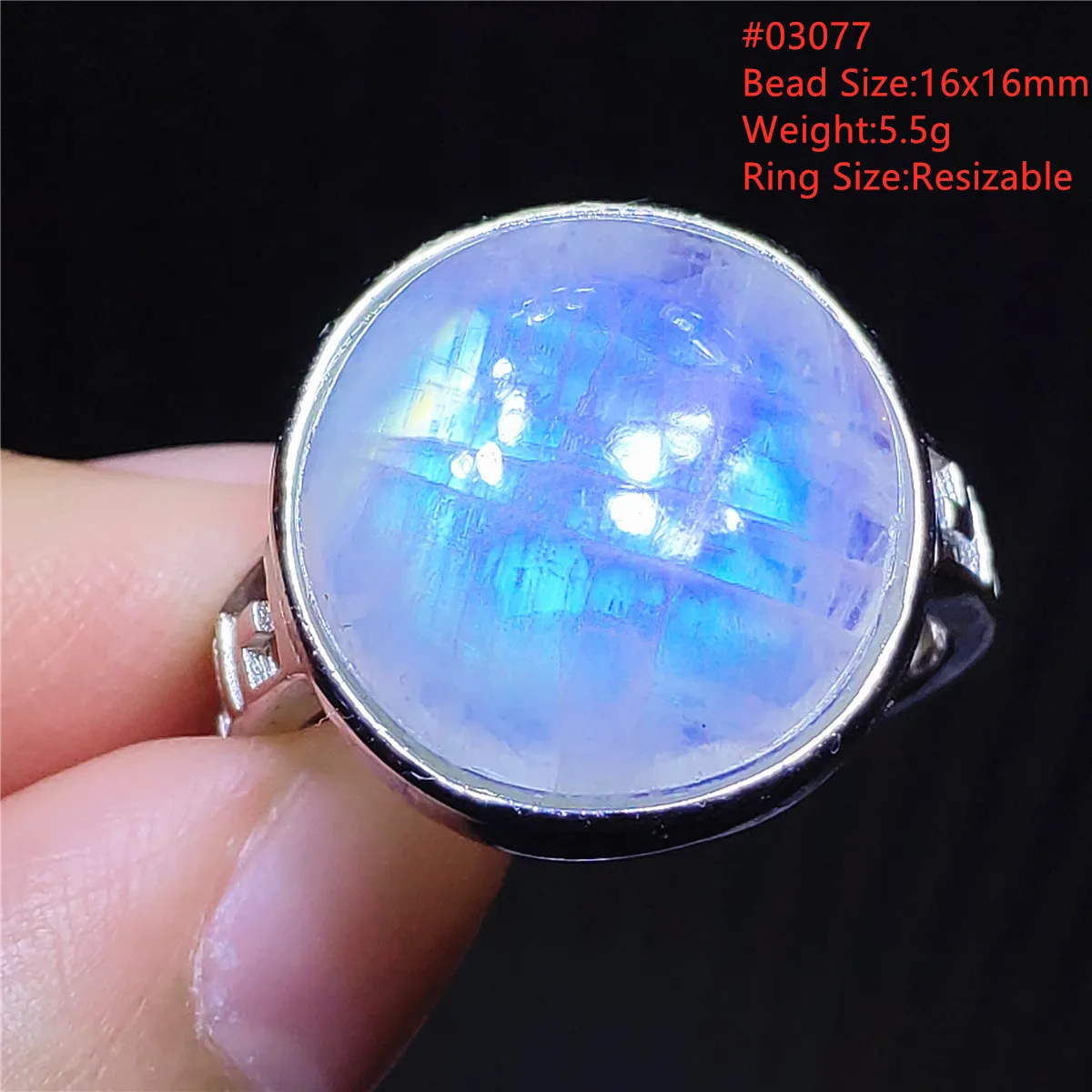 Кольцо регулируемое с натуральным лунным камнем для мужчин и женщин серебро 925