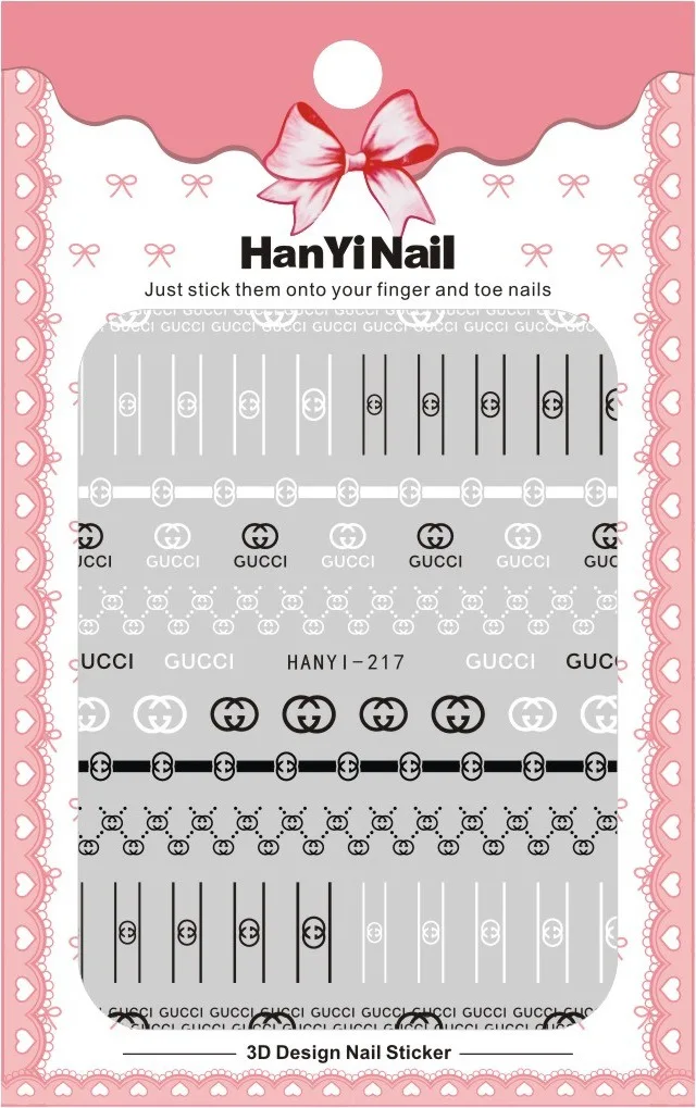 3 листа 3D наклейки для ногтей дизайн ультратонкий Логотип Торговая марка Gummed