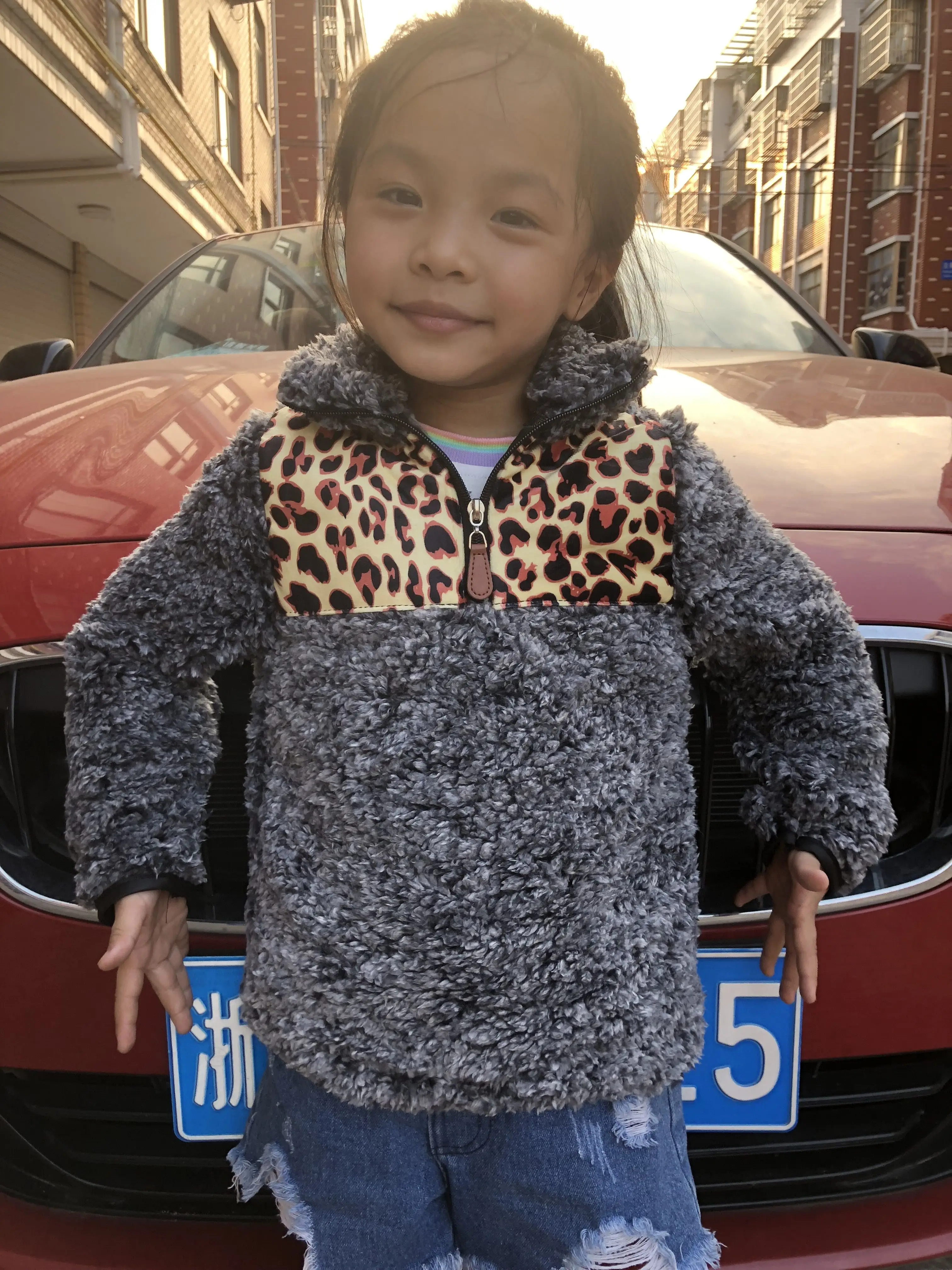 leopard cheetah buffalo plaid patch KIDS SHERPA pullovers boys&girls jackets coats