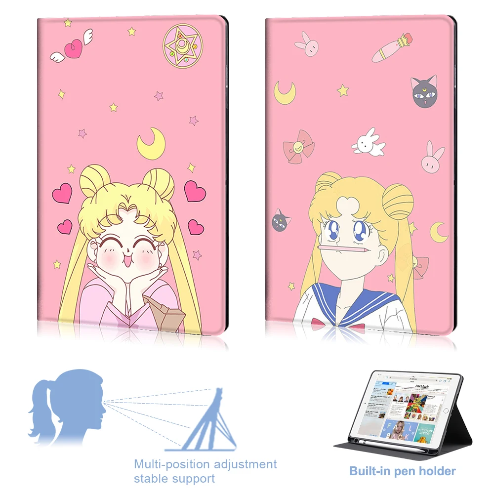 

Anime Cute Japan Sailor Moon for ipad air 4 3 2 1 case 6 7 8th 10.2 pro tablet cover Smart mini 5 with pencil holder stand Shell