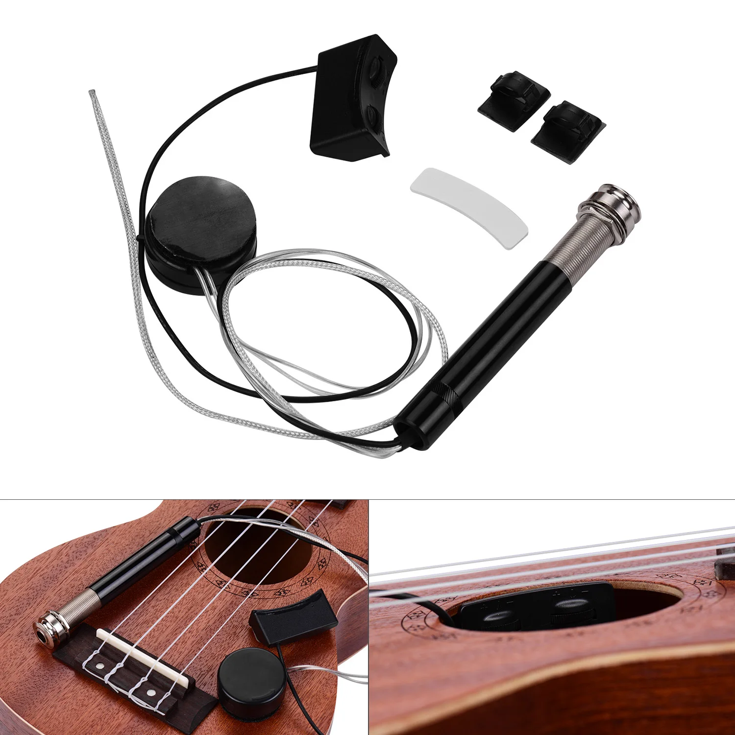 

Endpin Jack Style Ukulele Pickup Ukelele Uke Piezo Pick-up System with Sound Hole Volume Tone Controls 6.35mm Output
