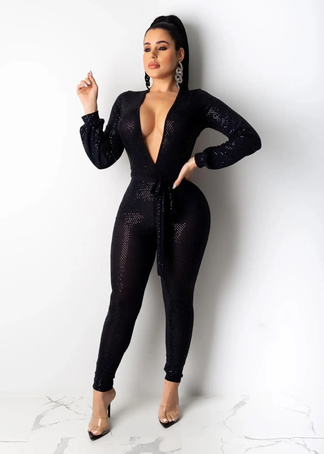 

2020 NEW Women black Jumpsuit elegant Bodycon Celebrity evening Party Bandage Jumpsuits