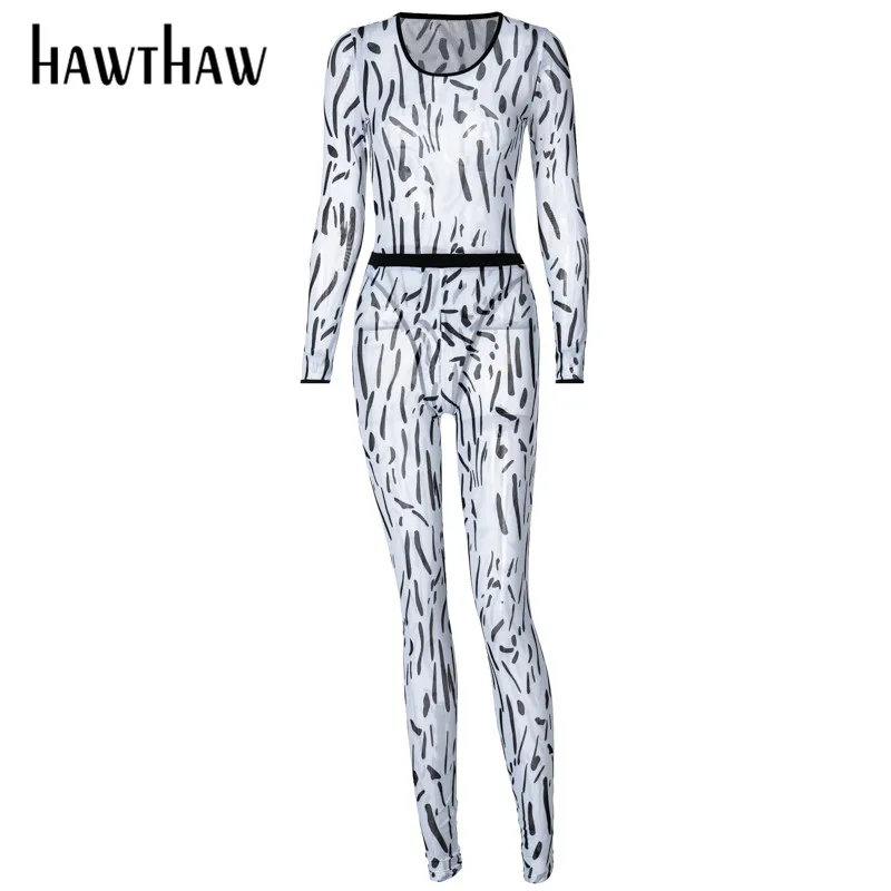 

Hawthaw Women Autumn Winter Long Sleeve Printed Bodycon Bodysuit Long Pants Two Piece Set Suit 2020 Female Clothing Streetwea