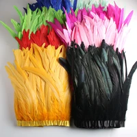wholesale 10 yards 10 12 inch width rooster tail feathers trim coque feathers trimming for crafts dress skirt costumes plumes