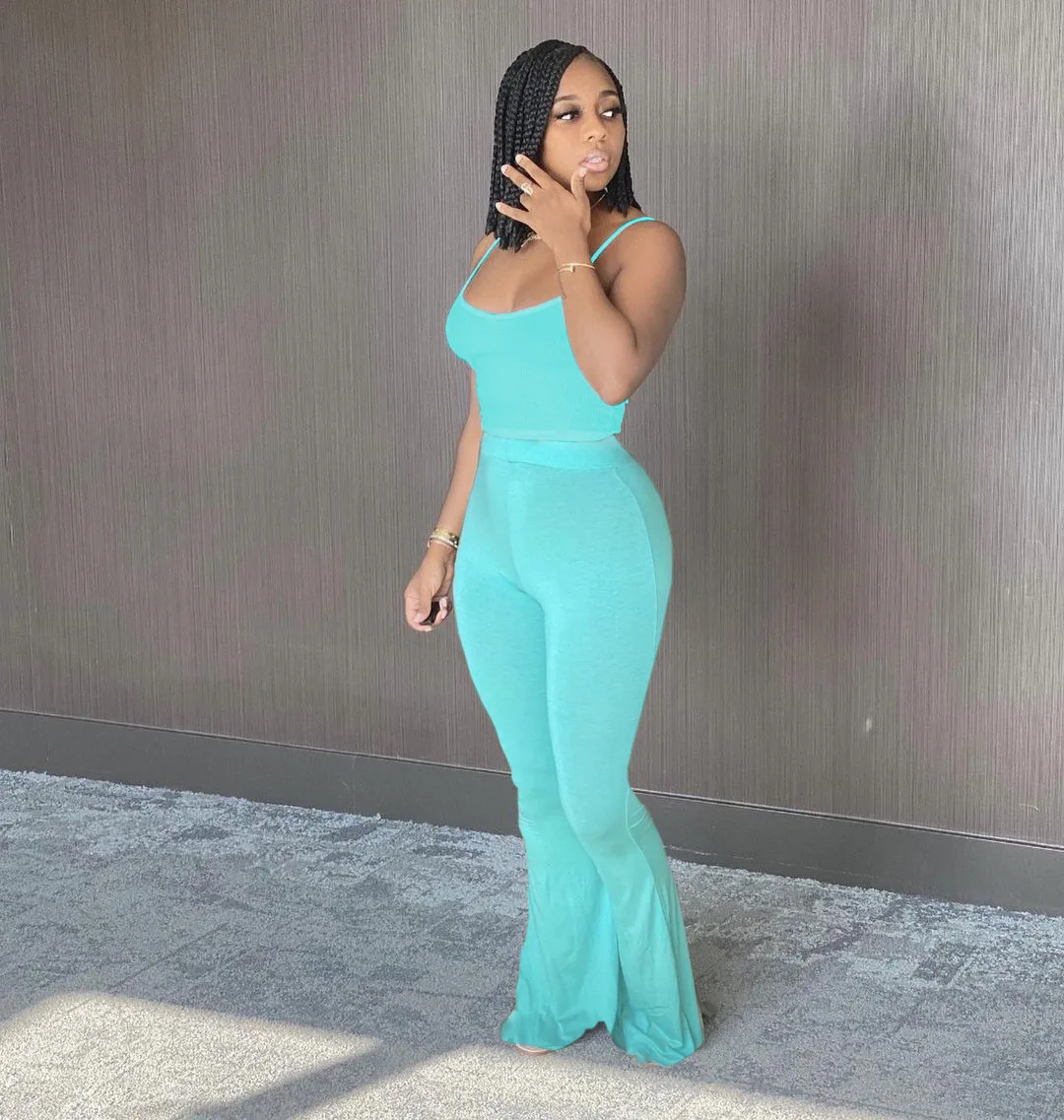 

Chocomist Two-piece Casual U Neck Flared Women Pants Set LY017