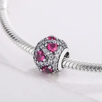 925 sterling silver cz charm pink crystal heart white zircon beads pendant charm bracelet diy jewelry making for pandora