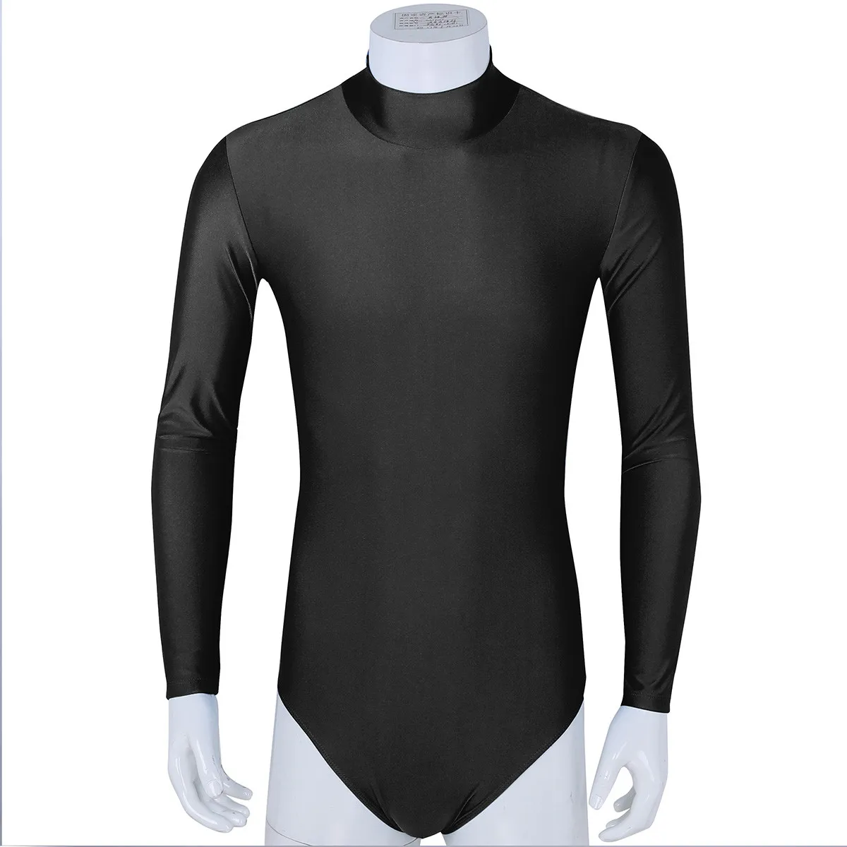 Mens One-piece Swimsuit Long Sleeve Stand Collar Stretch Solid Cosplay Costume Leotard Bodysuit Jumpsuit