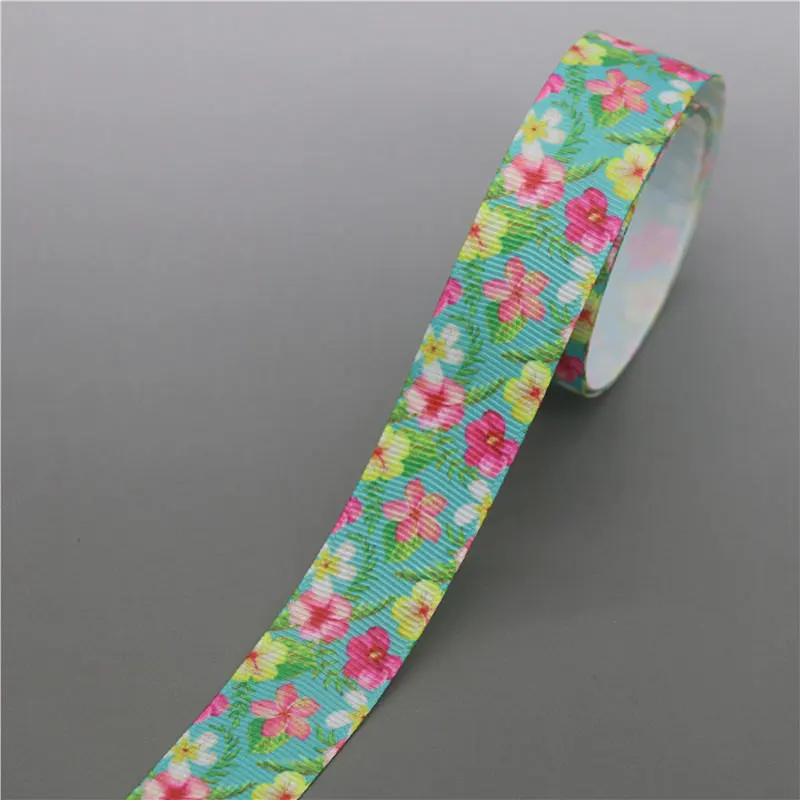 DHK 10 ярдов цветочный принт Grosgrain ленточный аксессуар бант для волос украшение