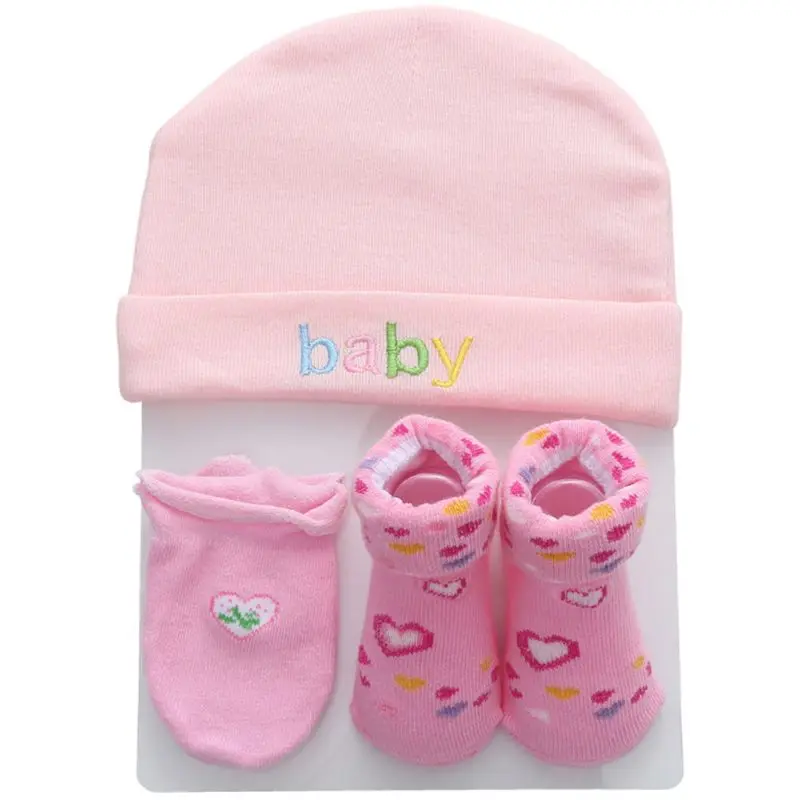 900C-Conjunto de calcetines para beb&eacute;, ni&ntilde;o y ni&ntilde;a, gorro y guantes de algod&oacute;n con dibujos animados-0