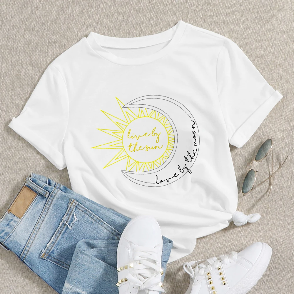 

Harajuku Style Sun and Moon Printed Women Japanese-style T-shirts Summer Cozy Breathable Oversize Tops Sunshine my only Shirts