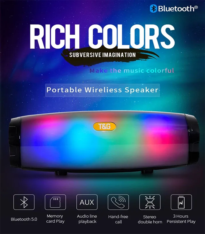 Tg165 динамик Bluetooth портативный кожаный стерео колонка 5 Flash СВЕТОДИОДНЫЙ