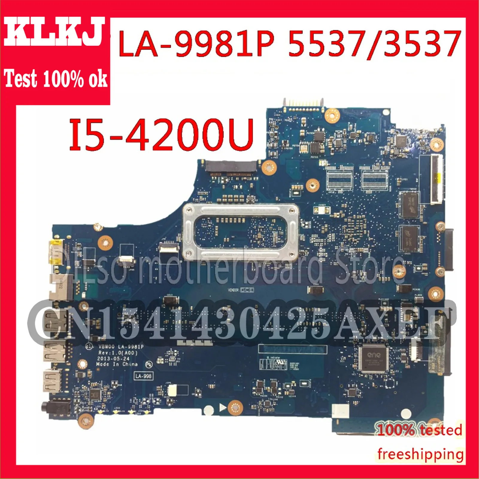 

KLKJ VBW00 LA-9981P Motherboard For Dell 15R 3537 5537 Laptop Motherboard i5-4200U CPU HD8670M Original Test Mainboard