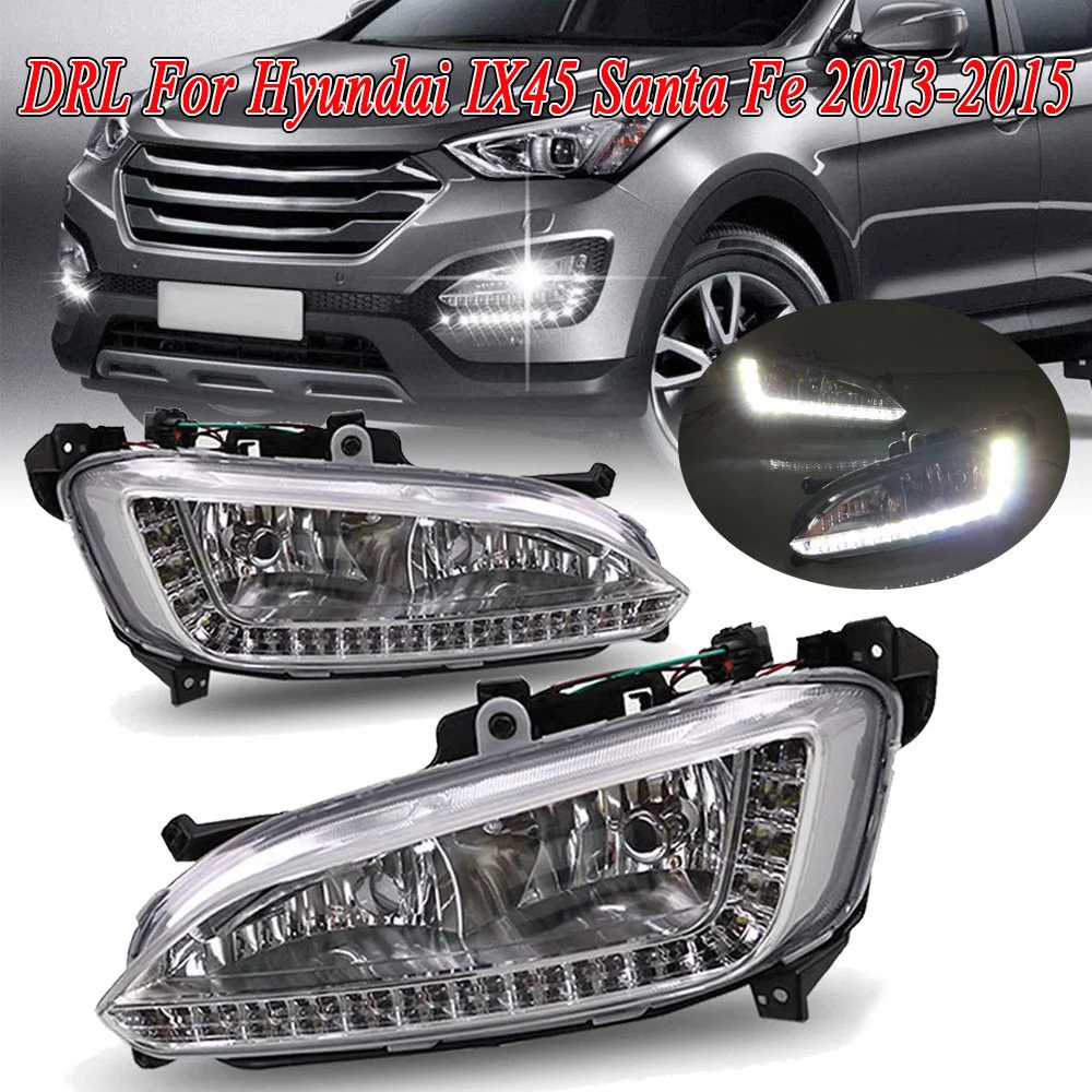 Luz LED de circulación diurna para coche, faro impermeable antiniebla DRL para Hyundai Santa Fe IX45 2013-2015, 12V
