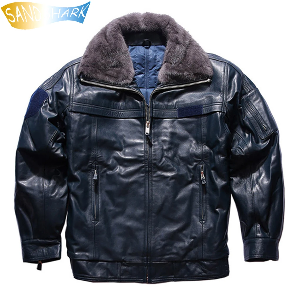 

Air Force Flight Jacket For Men 2021 Real Fur Collar Genuine Leather Coat Male Black Brown Sheepskin Winter Bomber Warm Overcoat
