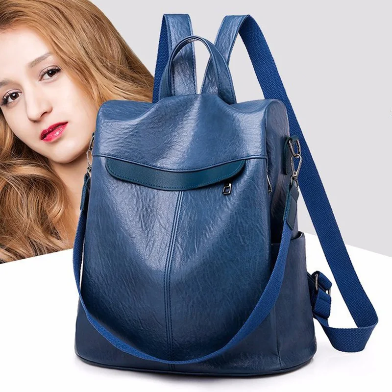 

2021 Brand Fashion Anti-Theft Woman Bag Solid PU Leather Girls School Backpack Detachable Straps Ladies Shoulder Bags Uncle Nine