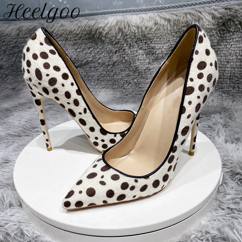 

Heelgoo Spotted Pattern Women Flock Pointy Toe High Heel Party Shoes Gorgeous Sexy Stiletto Pumps White Size 33 43 44 45