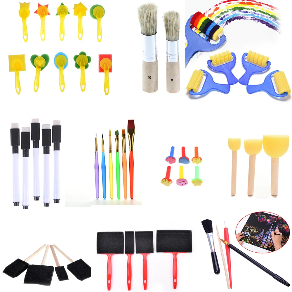 

1Set Sponge Paint Brush Toys Wooden Handle Seal Sponge Brushes Kids Children Drawing Painting DIY Decorations