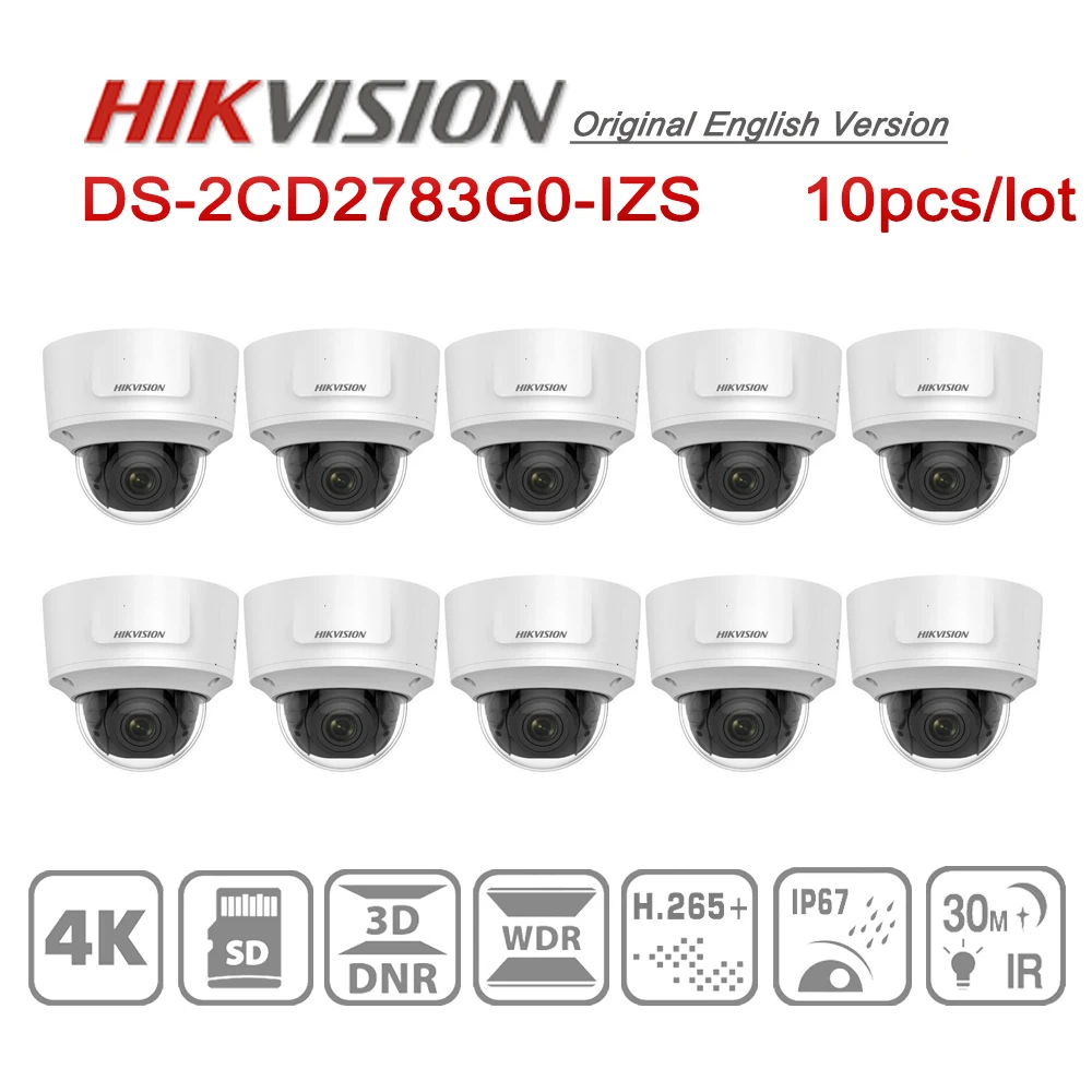 Предпродажа Hikvision Оригинальная английская версия DS-2CD2783G0-IZS 8MP 4K IR Vari-focal купольная