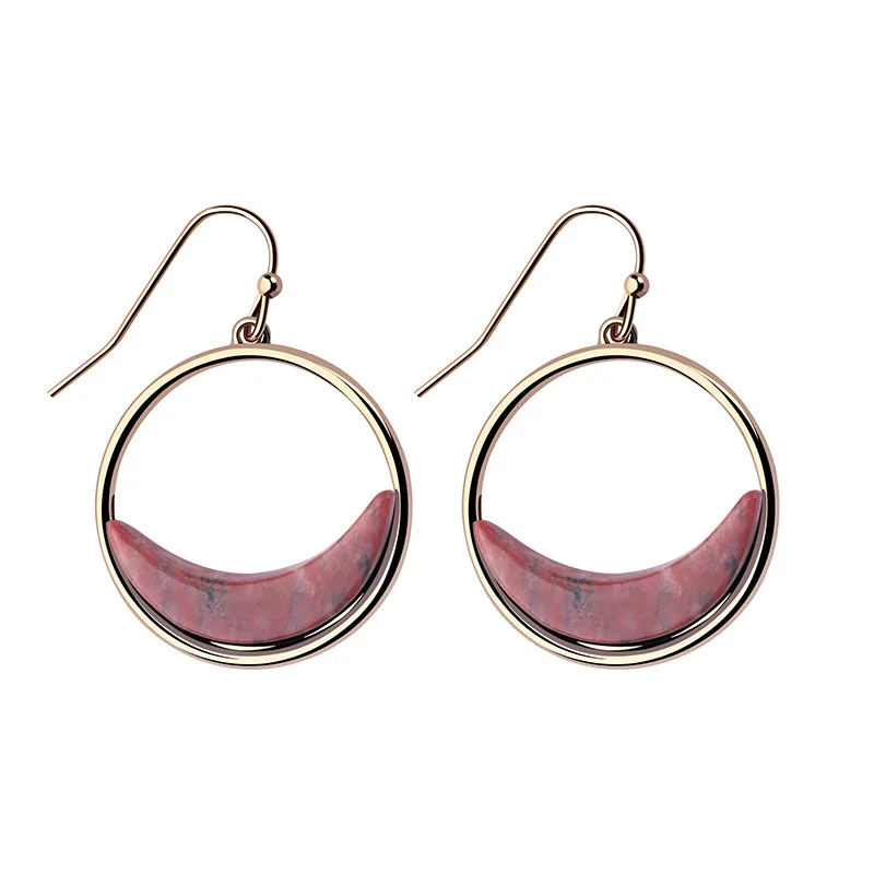 

TIMEONLY Elegant Dark Red Natural Stone Hollow Alloy Circle Dangle Earrings for Women Female Earring Anniversary Accessories