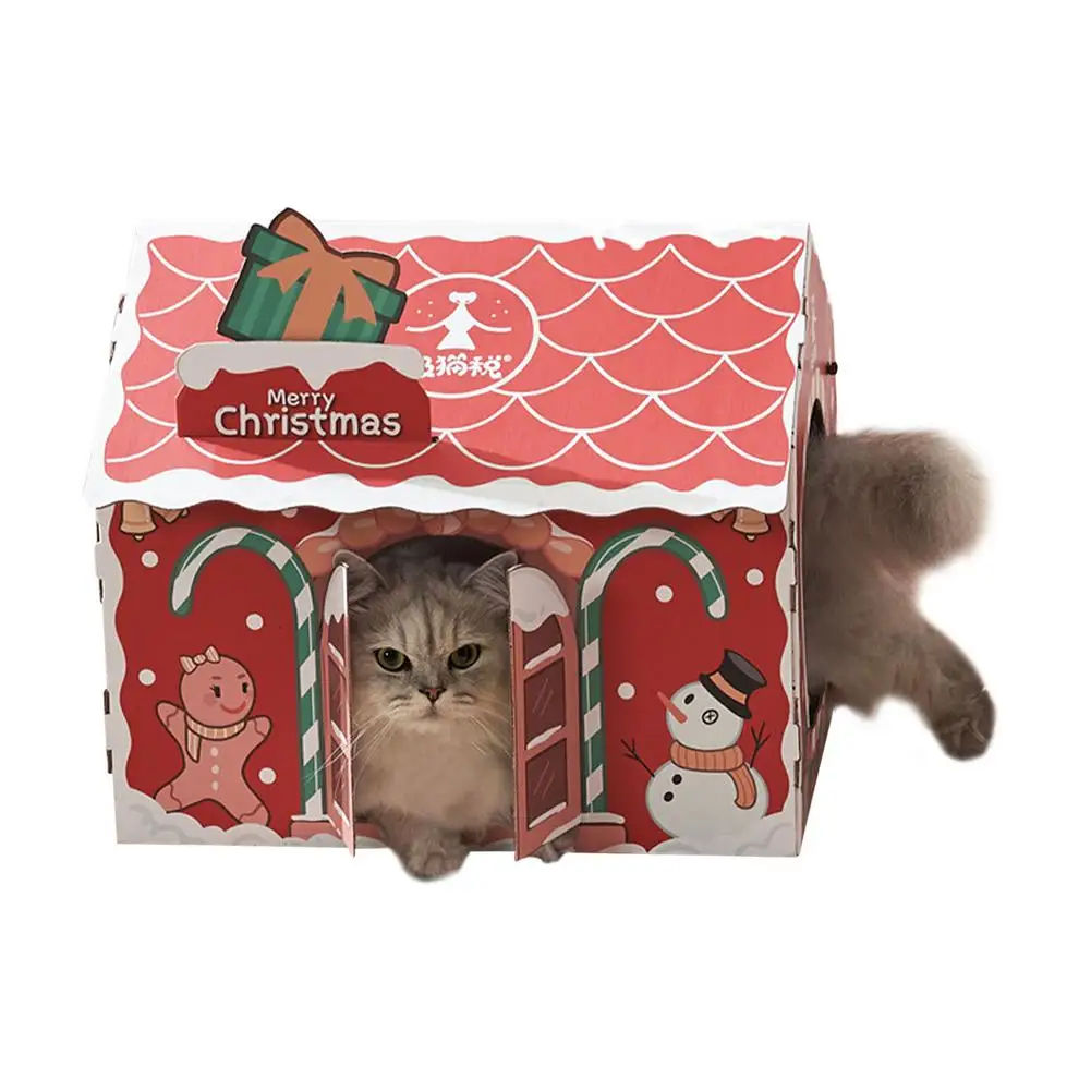 

Cat House Scratcher Cardboard Christmas Cardboard Cat House With Catnip Rugged And Durable For Cat Christmas Birthday Gift
