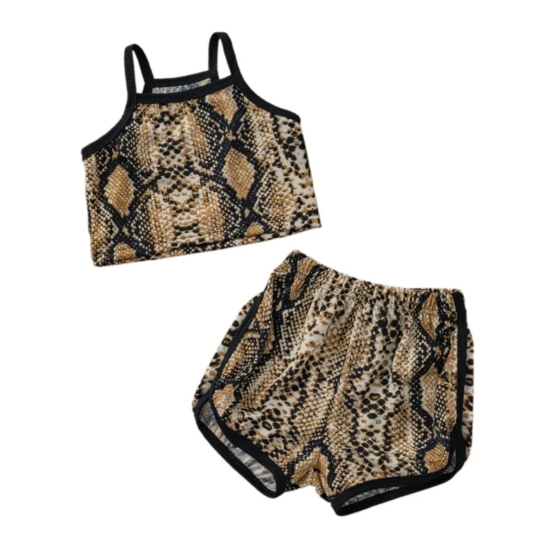 

New Summer Baby Girl Kid Child Clothing Sets Sleeveless Snakeskin Print Crop Top Vest Shorts Pants Clothes Casual Sunsuit Outfit