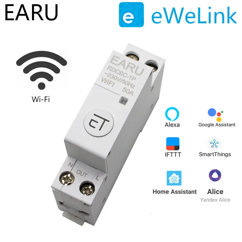 1P+N Din Rail WIFI Circuit Breaker Smart Timer Switch Relay Remote Control By eWeLink Smart Home Compatiable With Alexa Google